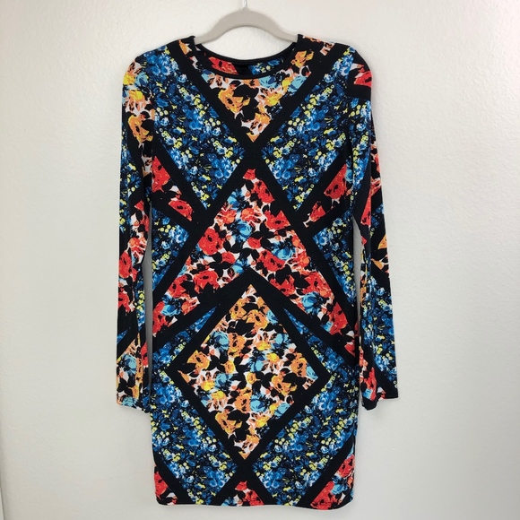 Topshop Long Sleeve Floral Print Bodycon Dress - Picture 1 of 8